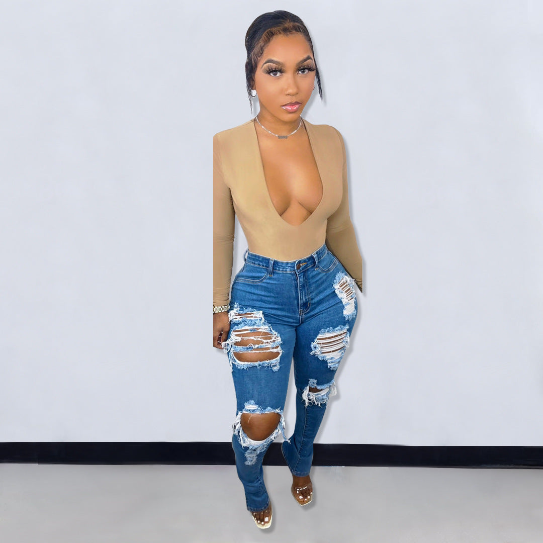Ripped Leisure All-matching Jeans