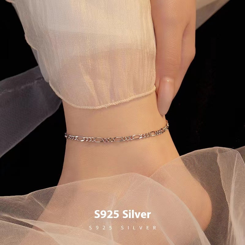 S925 Sterling Silver Anklet Figaro Bracelet