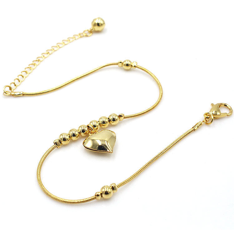Fashionable Golden Heart Pendant Anklet