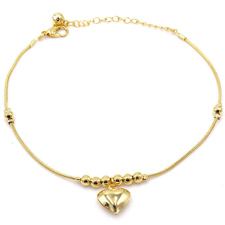 Fashionable Golden Heart Pendant Anklet