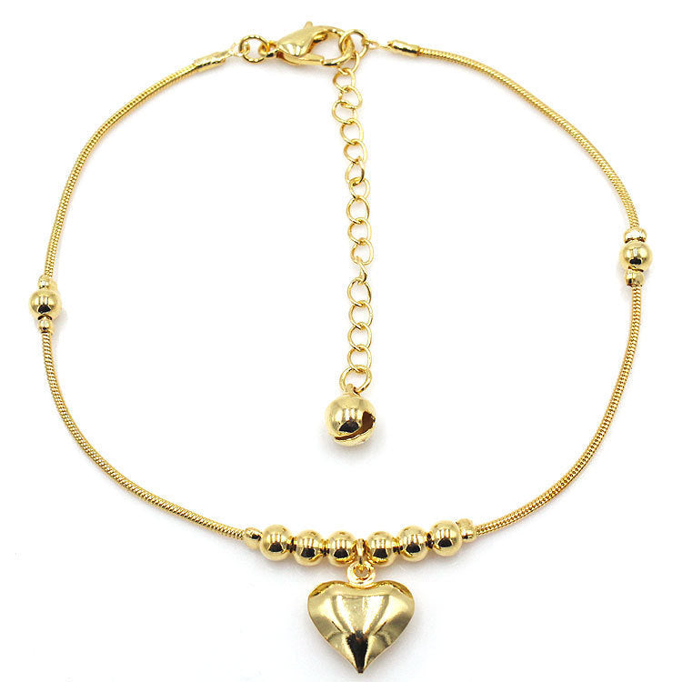 Fashionable Golden Heart Pendant Anklet
