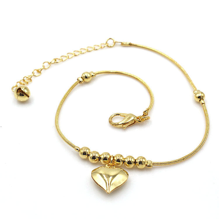 Fashionable Golden Heart Pendant Anklet
