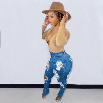 Ripped Leisure All-matching Jeans