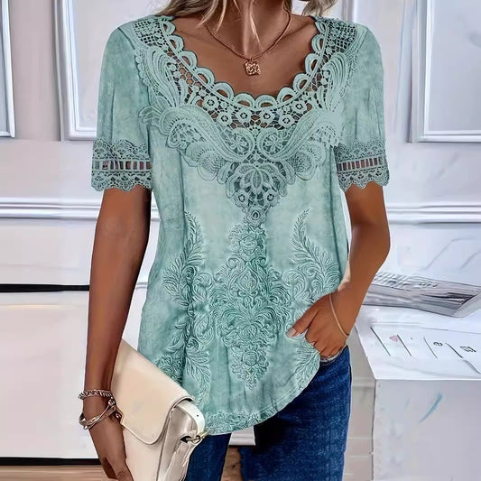 Elegant Casual Hollow Lace Women's T-shirt